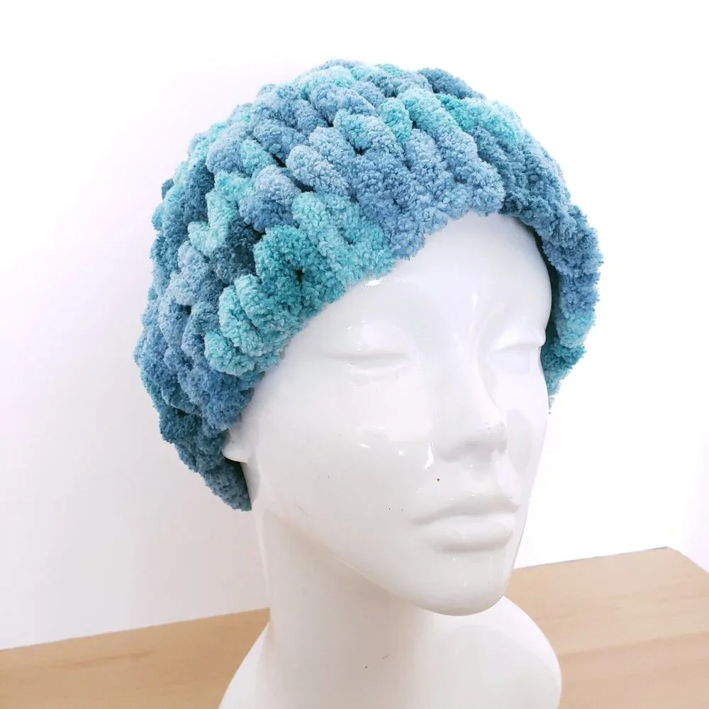 Women's New Handmade Cute Thick Crochet Blue Soft Beanie One Size